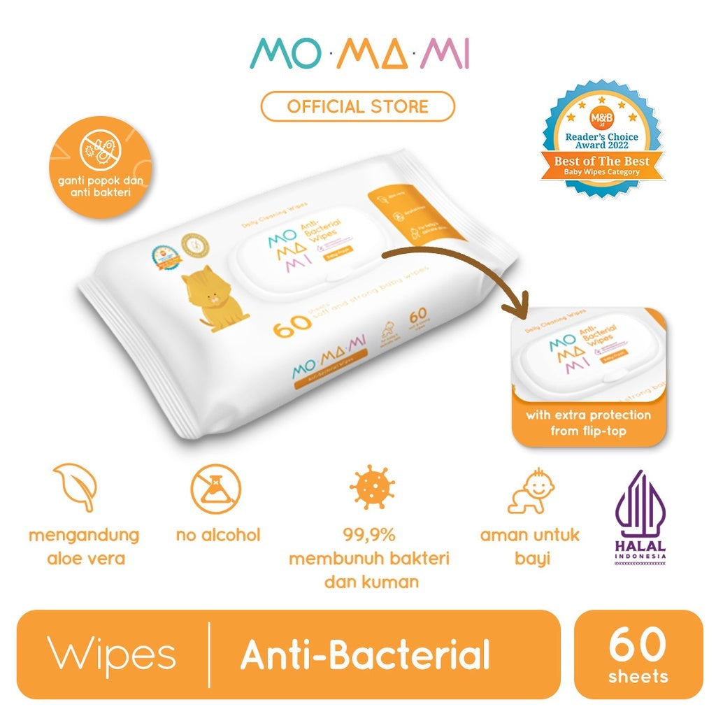 Momami Baby Antibacterial Wipes - Tisu Basah Anti Bakteri Bayi 10s 30s 60s