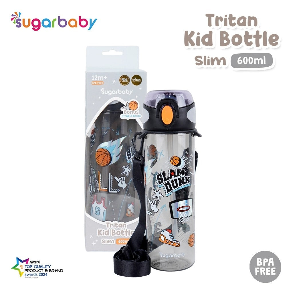 Sugarbaby Tritan Kid Bottle Slim 600 ml botol minum anak BPA free Aman/Sedotan awet/Premium Tritan Eastman Bottle/Botol Laser Printing