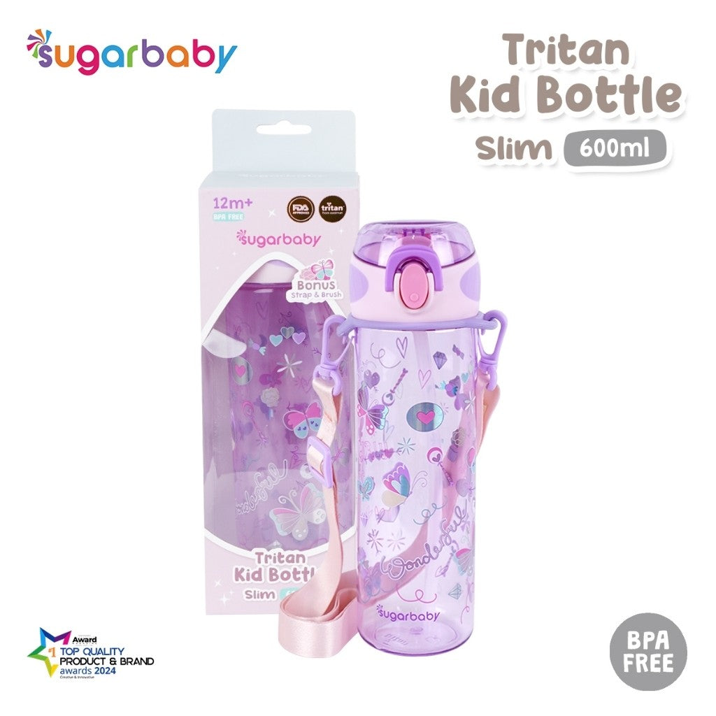 Sugarbaby Tritan Kid Bottle Slim 600 ml botol minum anak BPA free Aman/Sedotan awet/Premium Tritan Eastman Bottle/Botol Laser Printing
