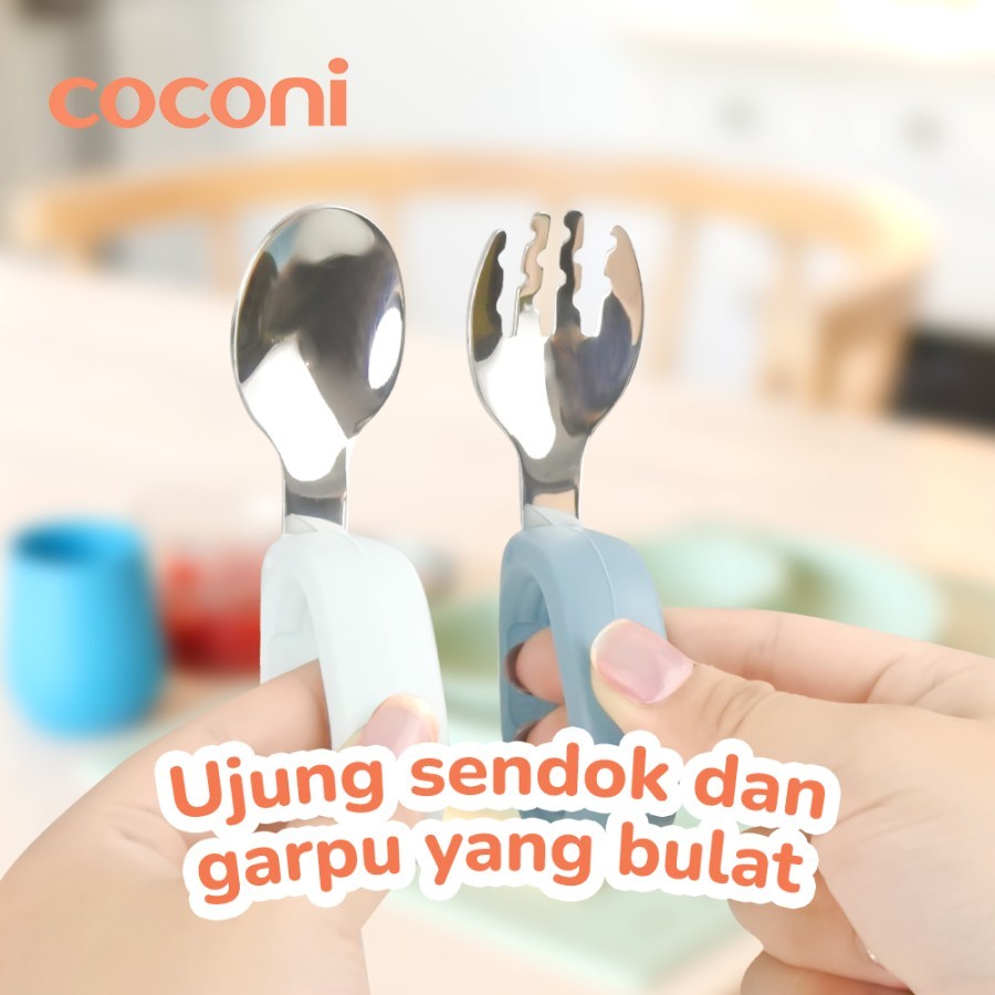 COCONI Eazy Grip Fork & Spoon Set | Sendok Garpu Makan Anak MPASI