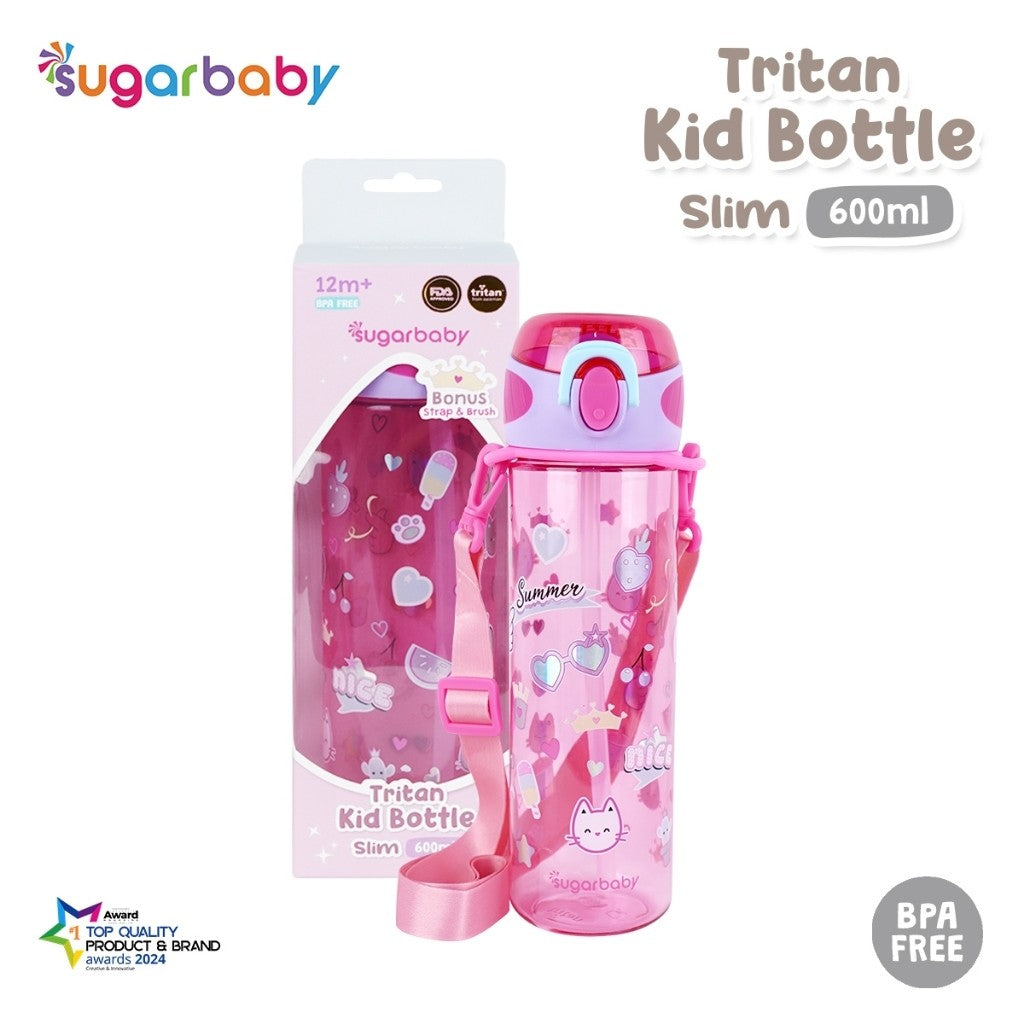 Sugarbaby Tritan Kid Bottle Slim 600 ml botol minum anak BPA free Aman/Sedotan awet/Premium Tritan Eastman Bottle/Botol Laser Printing