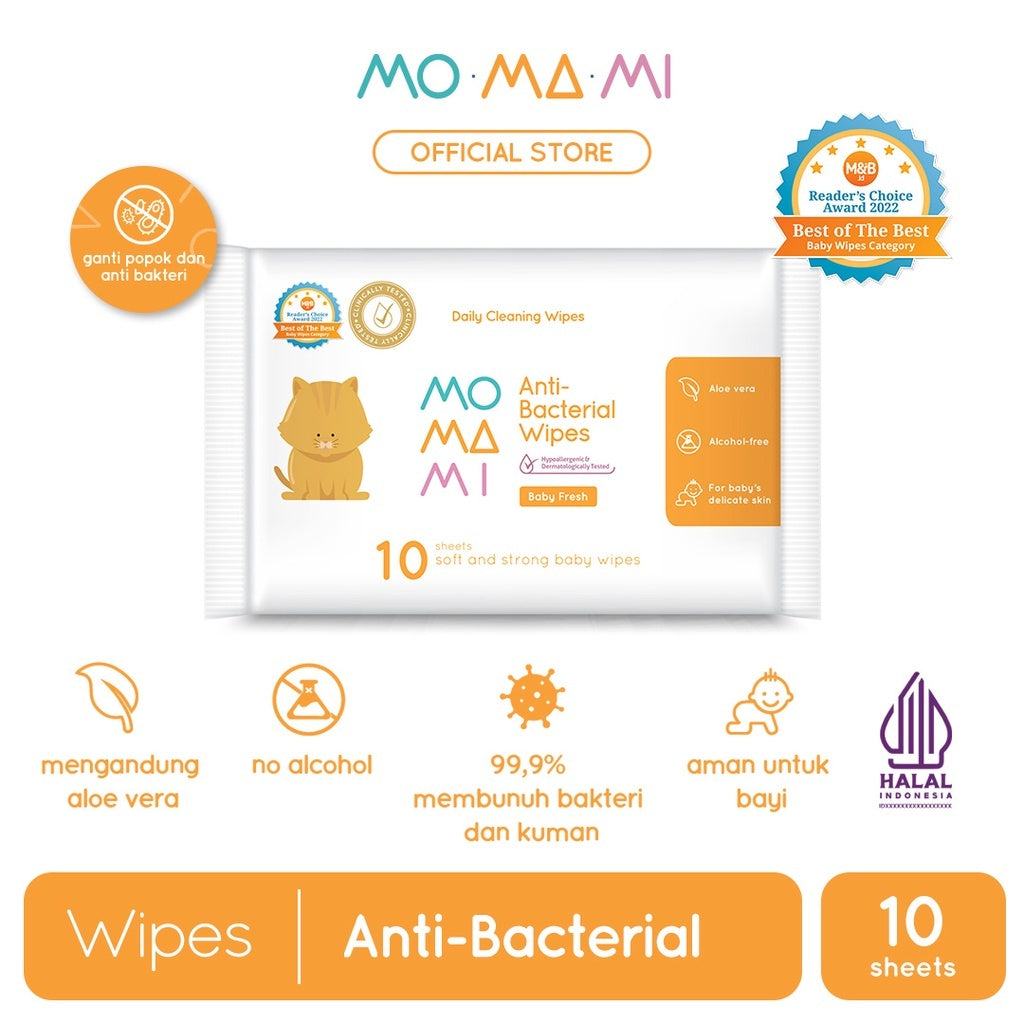 Momami Baby Antibacterial Wipes - Tisu Basah Anti Bakteri Bayi 10s 30s 60s