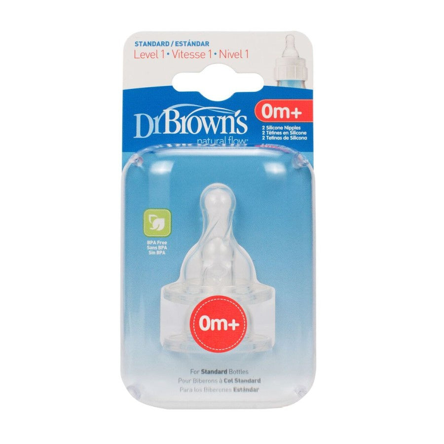 Dr.Brown's Preemie, Level 1, 2, 3, 4, Y-Cut Silicone Narrow-Neck Options Nipple, 2-Pack