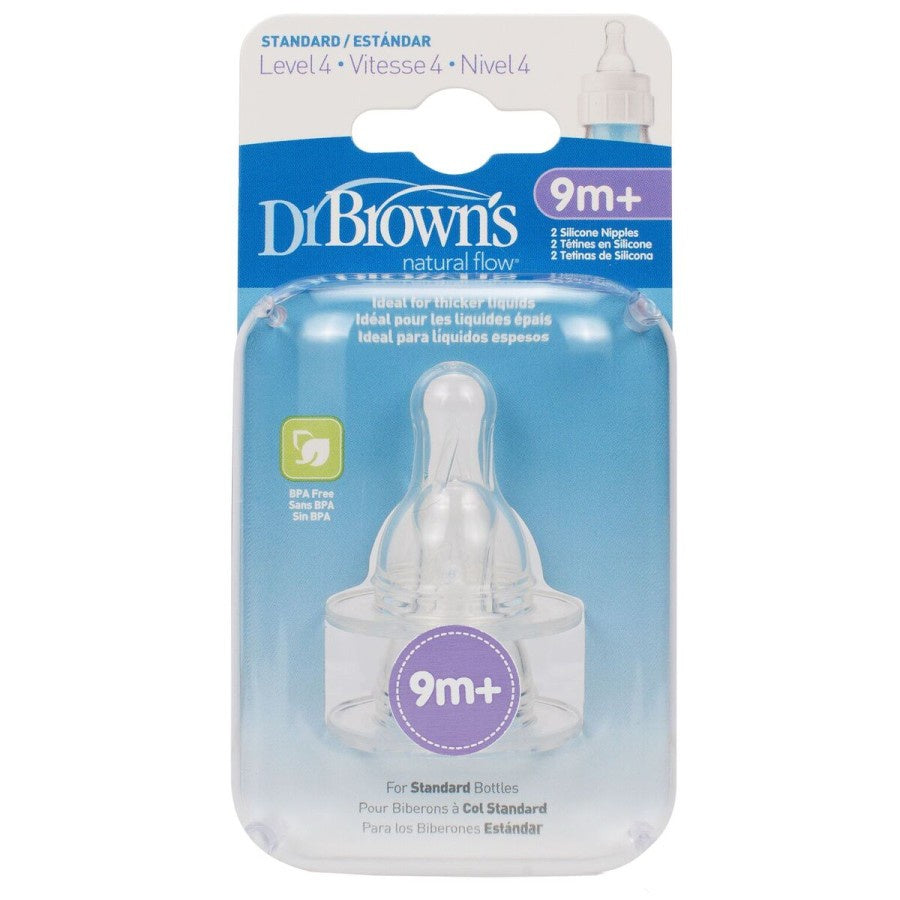 Dr.Brown's Preemie, Level 1, 2, 3, 4, Y-Cut Silicone Narrow-Neck Options Nipple, 2-Pack