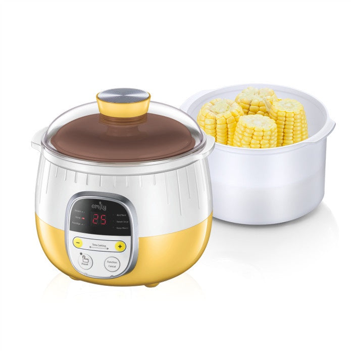 Emily Slow Cooker + Steamer 0.8L Clay Pot / Baby & Family Food Maker - Corn Yellow