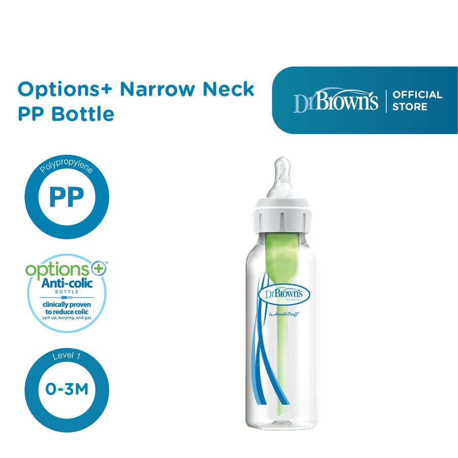 Dr.Brown's 2oz / 60 ml, 4oz / 120 ml. 8oz / 240 ml PP Narrow Neck "Options+", 1-Pack / Botol Susu