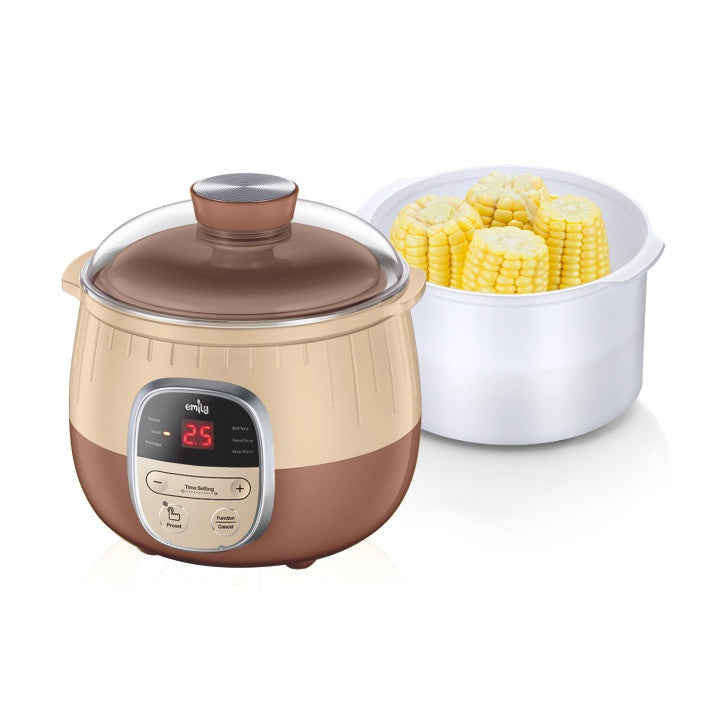 Emily Slow Cooker + Steamer 0.8L Clay Pot / Baby & Family Food Maker - Corn Yellow