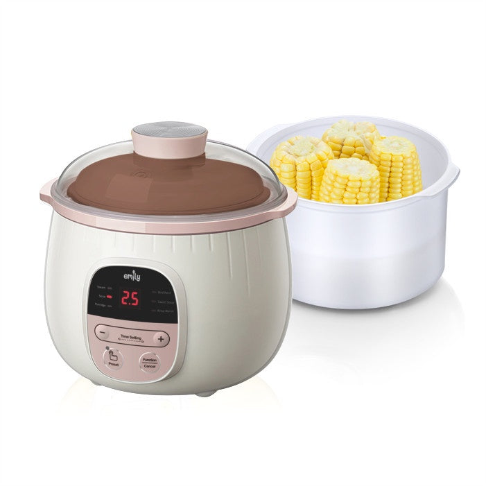 Emily Slow Cooker + Steamer 0.8L Clay Pot / Baby & Family Food Maker - Corn Yellow