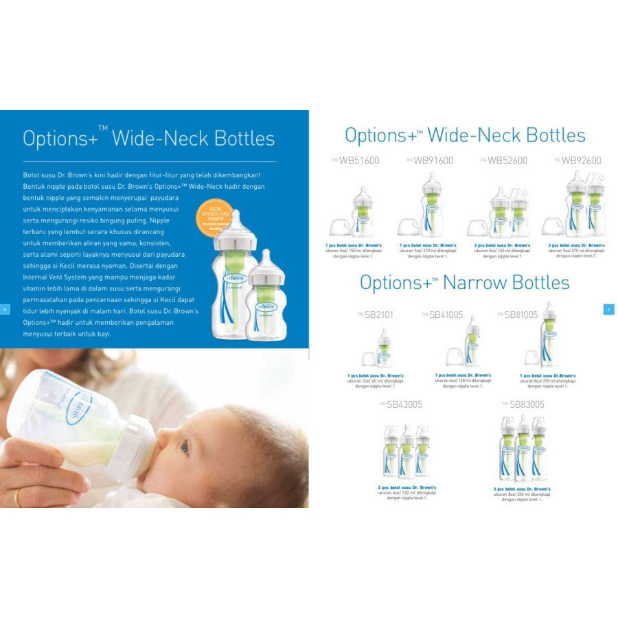 Dr.Brown's 2oz / 60 ml, 4oz / 120 ml. 8oz / 240 ml PP Narrow Neck "Options+", 1-Pack / Botol Susu