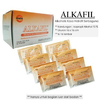 Alkafil Kasa Hydrophil 16Sachet Alkafil Alkoholik Kasa Hidrofil isi 16 pcs