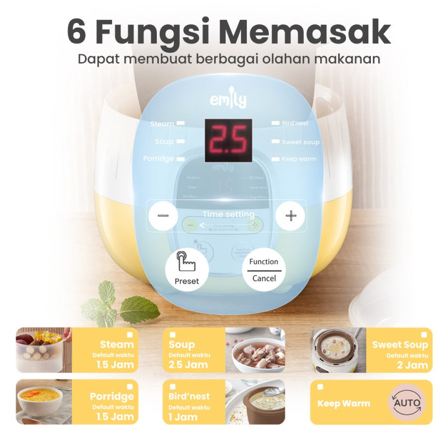 Emily Slow Cooker + Steamer 0.8L Clay Pot / Baby & Family Food Maker - Corn Yellow