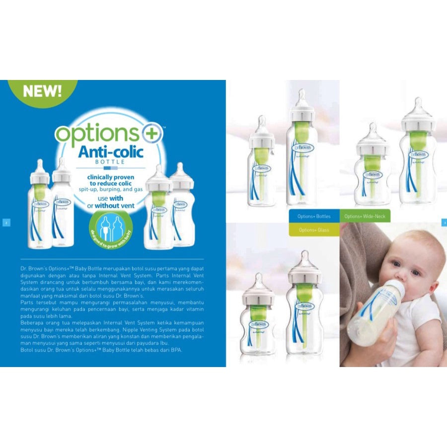 Dr.Brown's 2oz / 60 ml, 4oz / 120 ml. 8oz / 240 ml PP Narrow Neck "Options+", 1-Pack / Botol Susu