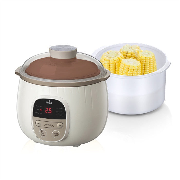 Emily Slow Cooker + Steamer 0.8L Clay Pot / Baby & Family Food Maker - Corn Yellow