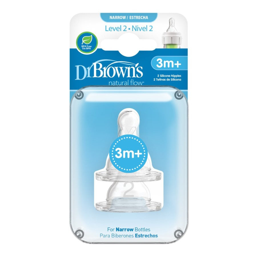 Dr.Brown's Preemie, Level 1, 2, 3, 4, Y-Cut Silicone Narrow-Neck Options Nipple, 2-Pack