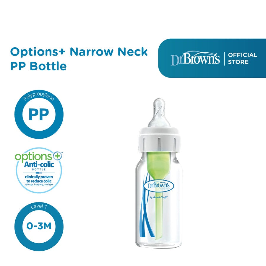 Dr.Brown's 2oz / 60 ml, 4oz / 120 ml. 8oz / 240 ml PP Narrow Neck "Options+", 1-Pack / Botol Susu