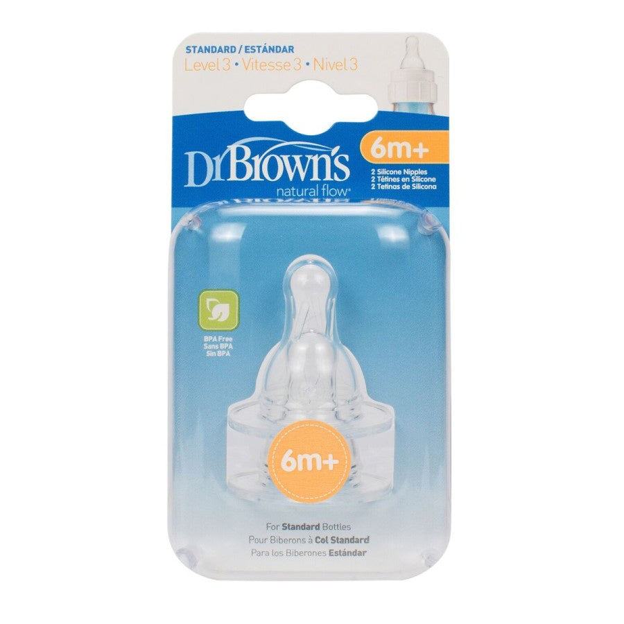 Dr.Brown's Preemie, Level 1, 2, 3, 4, Y-Cut Silicone Narrow-Neck Options Nipple, 2-Pack