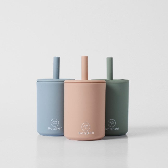 Benben Premium Silicone Cup Set with Straw and Lid Gelas Minum Bayi