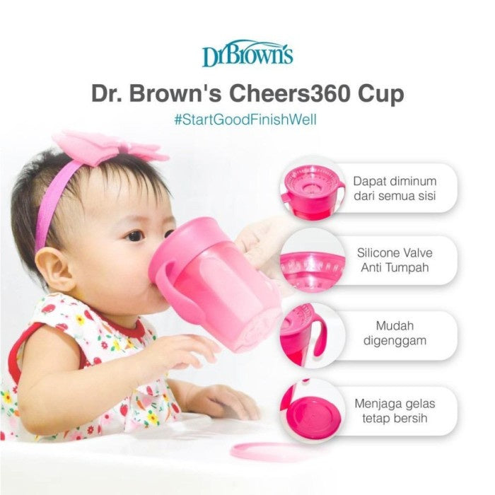 Gelas Bayi - Dr. Brown Smooth Wall Cheers 360 Cup w/ Handles 6M+ 200Ml