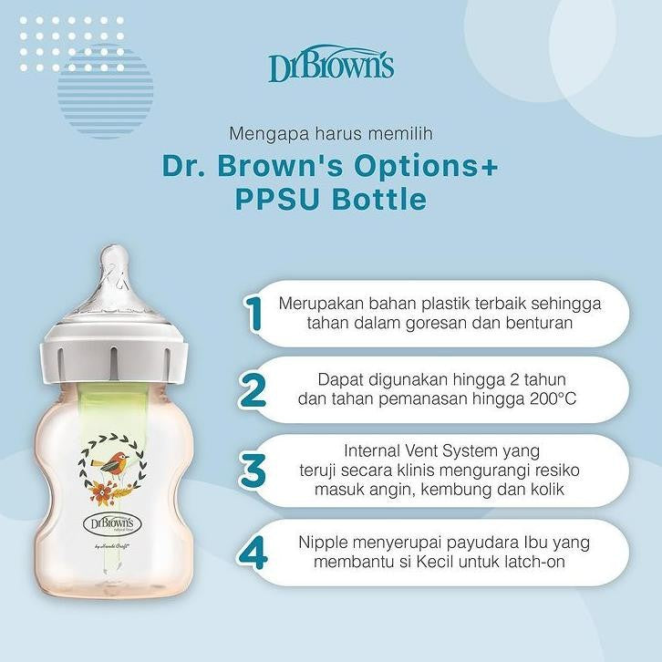 Dr. Brown's 9oz/270ml PPSU Wide Neck Options+ Deco / Botol Susu - 9oz