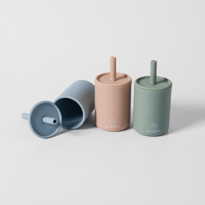 Benben Premium Silicone Cup Set with Straw and Lid Gelas Minum Bayi
