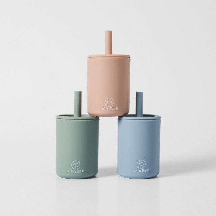 Benben Premium Silicone Cup Set with Straw and Lid Gelas Minum Bayi