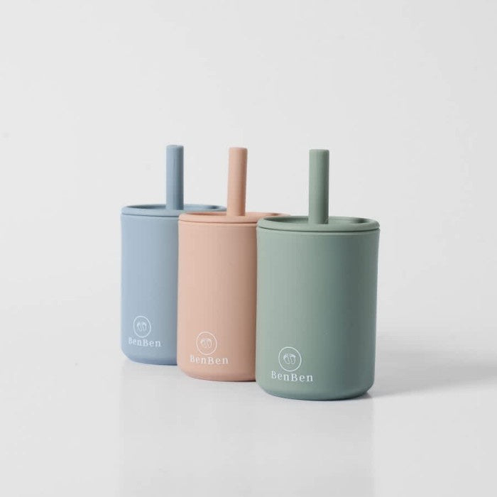Benben Premium Silicone Cup Set with Straw and Lid Gelas Minum Bayi