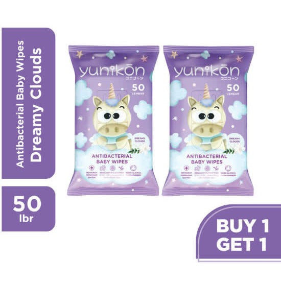 Yunikon Antibacterial Baby Wipes 50s BUY1GET1 Tissue Basah Bayi