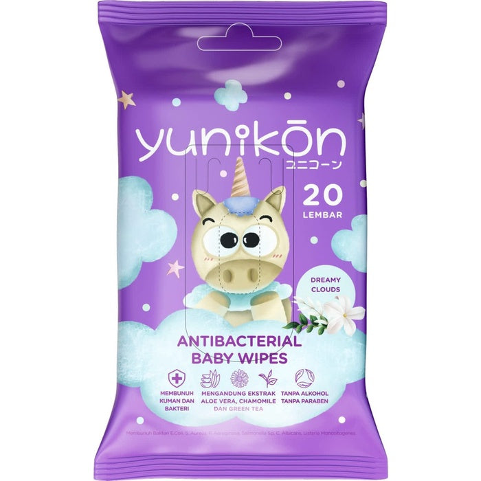 Yunikon Antibacterial Baby Wipes 20s Ungu Tisu Basah