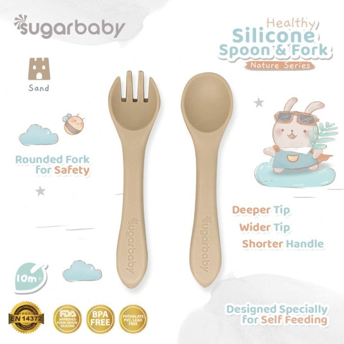 Sugarbaby Healthy Silicone Spoon & Fork (Nature Series) Sendok Garpu
