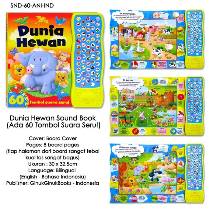Dunia Hewan Sound Book 60 suara hewan+ nama hewan Bhs Indo & English