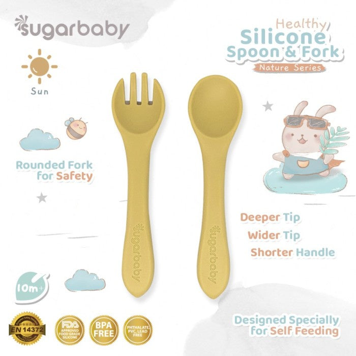Sugarbaby Healthy Silicone Spoon & Fork (Nature Series) Sendok Garpu