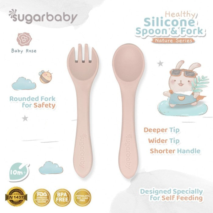 Sugarbaby Healthy Silicone Spoon & Fork (Nature Series) Sendok Garpu