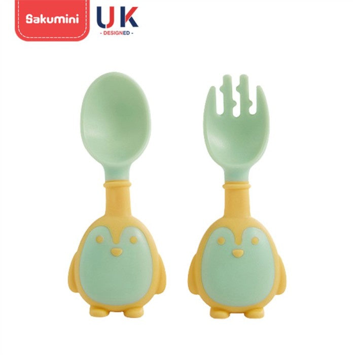 SAKUMINI PENGUIN LEARNING SPOON FORK FLEXIBLE SENDOK GARPU MAKAN BAYI