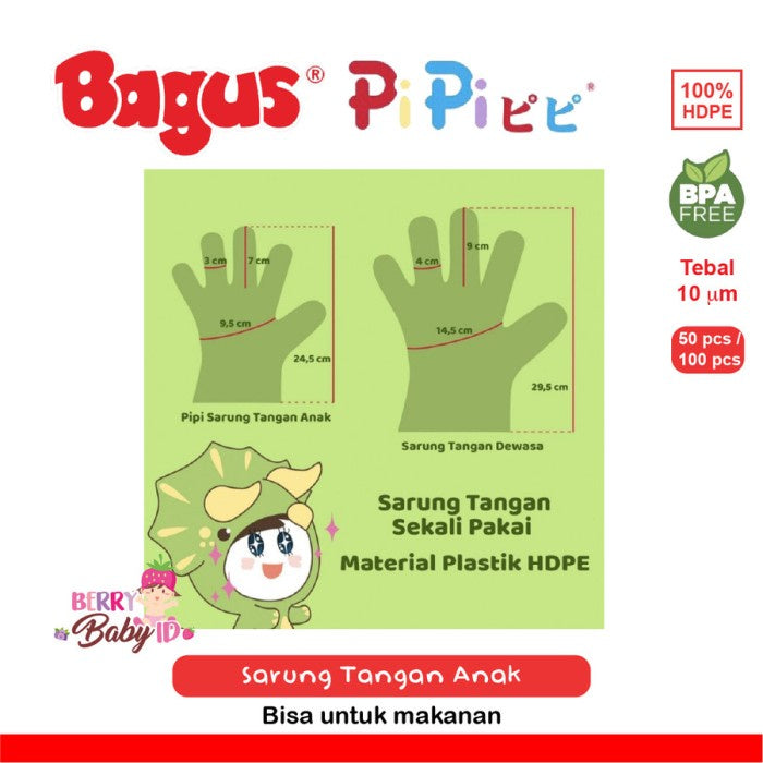 Bagus Pipi Sarung Tangan Anak Kids Plastic Gloves BPA Free 10µ