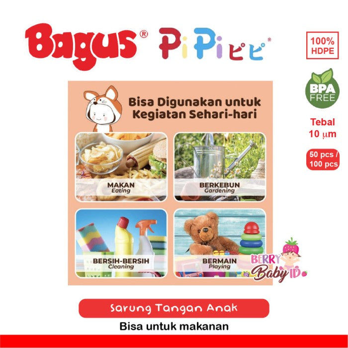 Bagus Pipi Sarung Tangan Anak Kids Plastic Gloves BPA Free 10µ