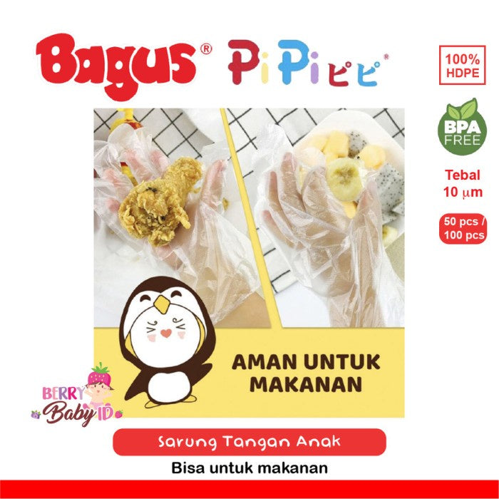 Bagus Pipi Sarung Tangan Anak Kids Plastic Gloves BPA Free 10µ