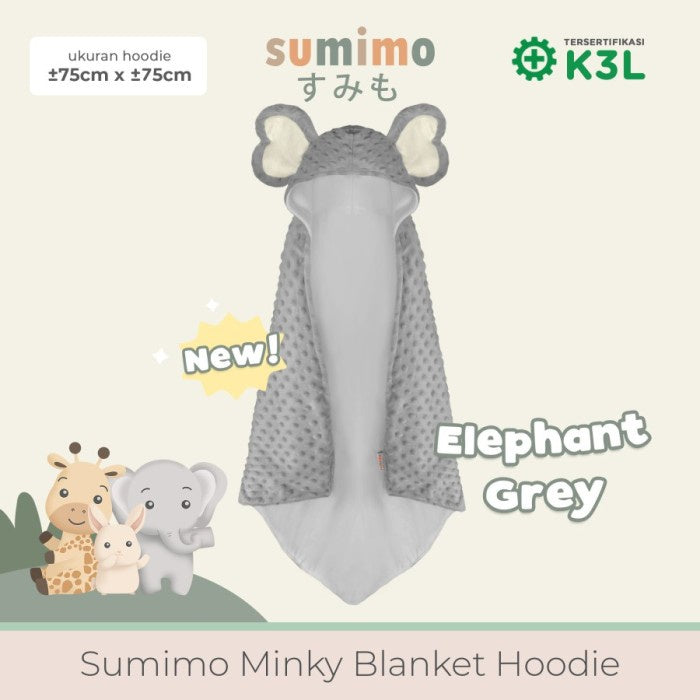 Sumimo Minky Blanket Hoodie Elephant Selimut Topi Gajah Bahan Minky
