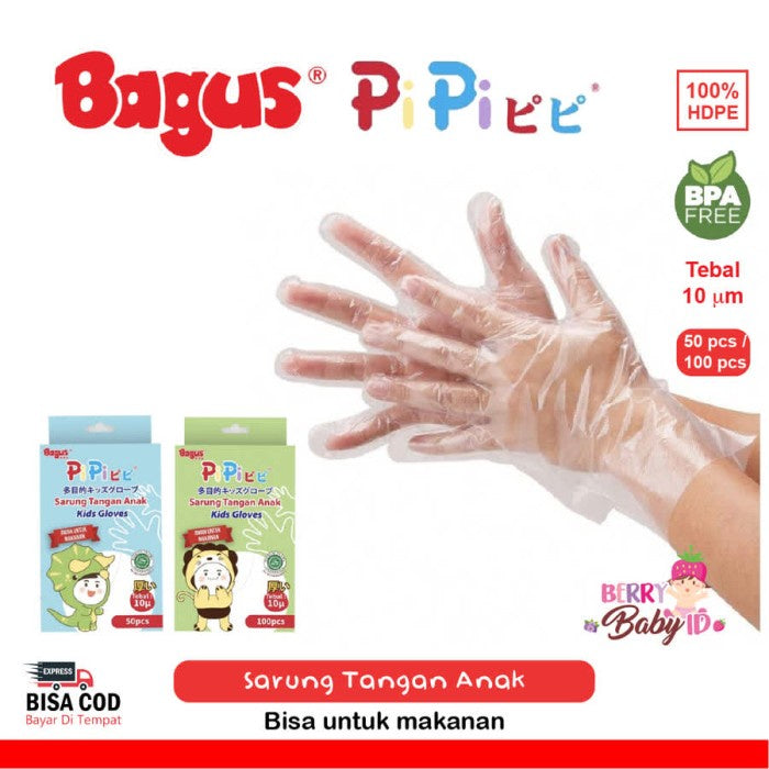 Bagus Pipi Sarung Tangan Anak Kids Plastic Gloves BPA Free 10µ