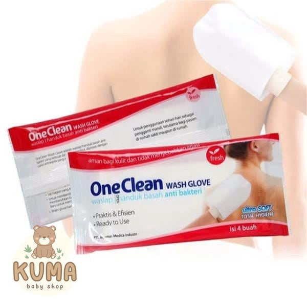 One Clean Wash Glove-Waslap-Handuk Basah Anti Bakteri-OneMed pak isi 4