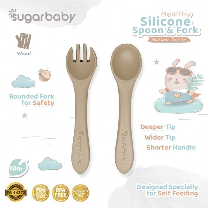 Sugarbaby Healthy Silicone Spoon & Fork (Nature Series) Sendok Garpu