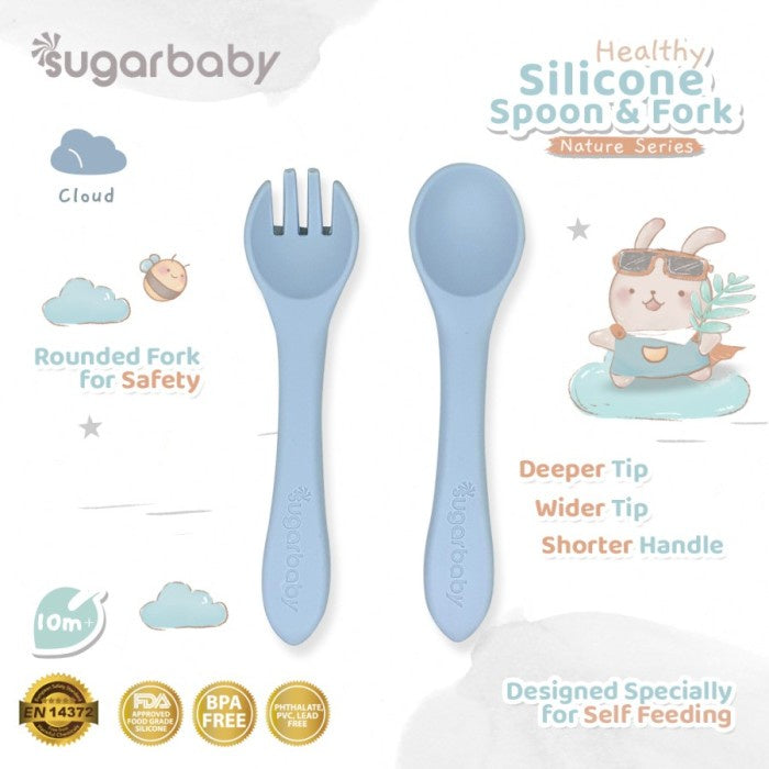Sugarbaby Healthy Silicone Spoon & Fork (Nature Series) Sendok Garpu