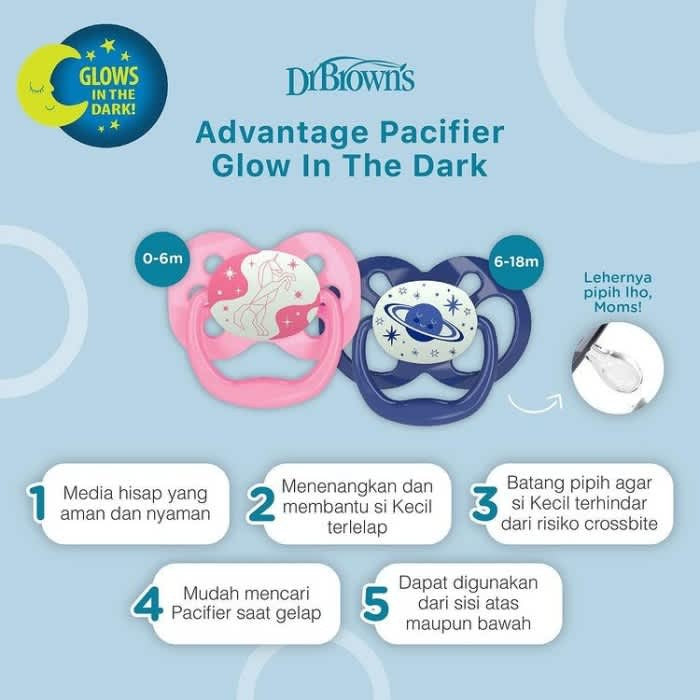 Dr Brown Advantage Pacifier Glow In the Dark stage 1 & stage 2 kompeng