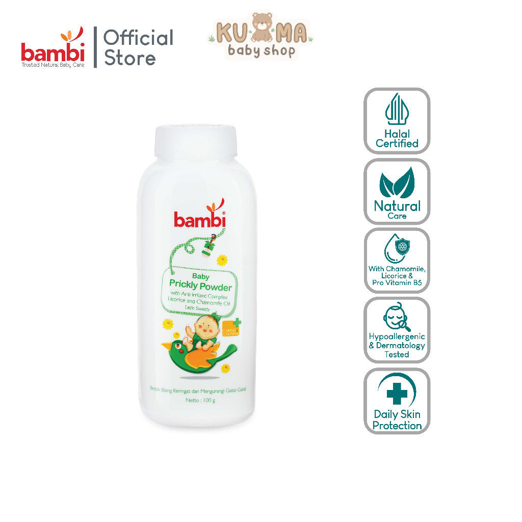 Bambi Baby Powder Prickly Heat 100gr | Bedak Tabur Khusus Biang Keringat Bayi Kulit Normal - Sensitif | Meredakan Gatal & Ruam Biang Keringat