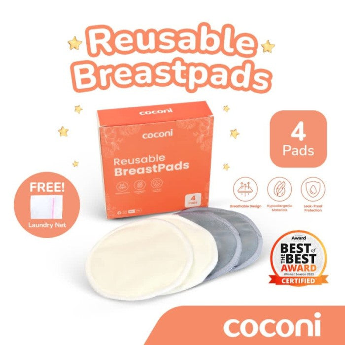 COCONI Reusable Breastpads 4 Pcs | Penyerap ASI Cuci Ulang isi 4 Pcs