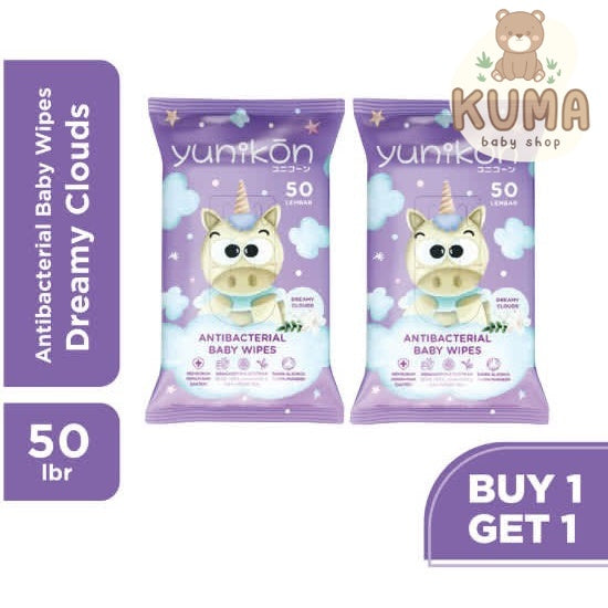 Yunikon Antibacterial Baby Wipes 50s BUY1GET1 Tissue Basah Bayi