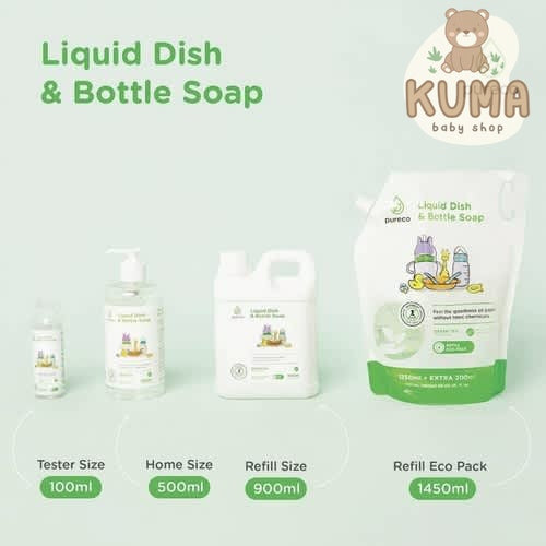 Pureco Liquid Dishsoap LIQUID DISH & BOTTLE SOAP 100ml, 500ml, 1450ml Sabun Cuci Botol