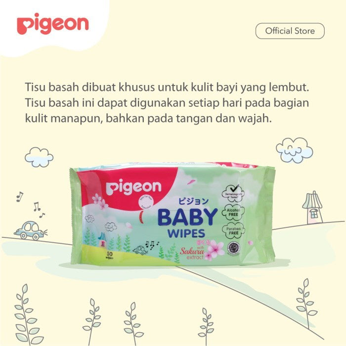 Pigeon Baby Wipes Sakura 50s Tissue Basah Bayi