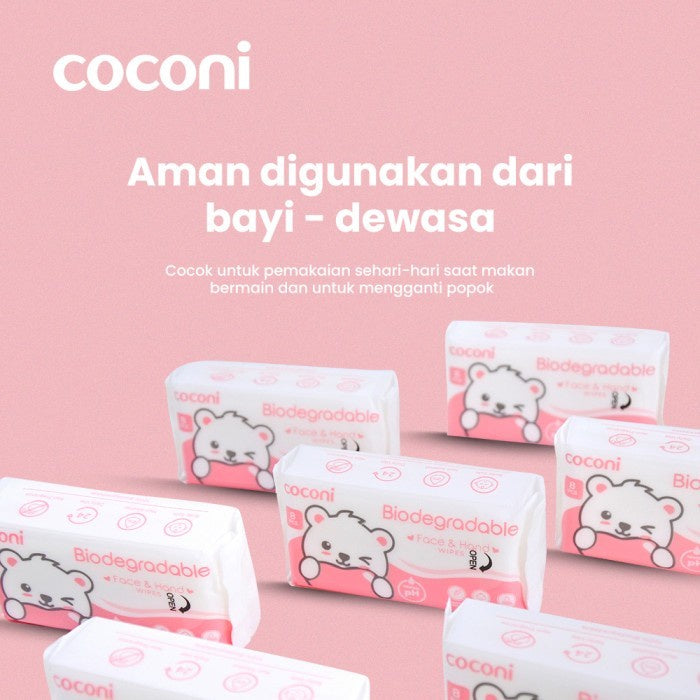 COCONI Biodegradable Face & Hand Baby Wipes | Tisu Basah Bayi 64 Lbr