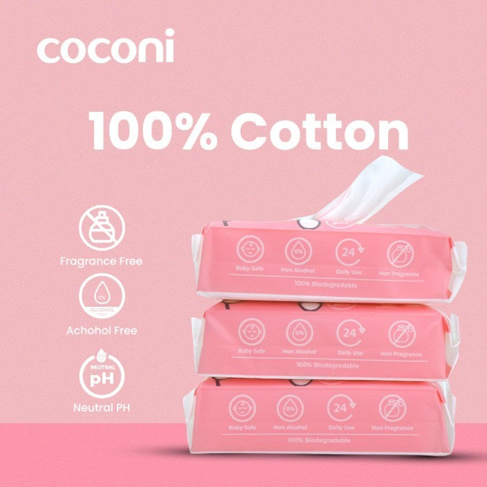 COCONI Biodegradable Face & Hand Baby Wipes | Tisu Basah Bayi 64 Lbr