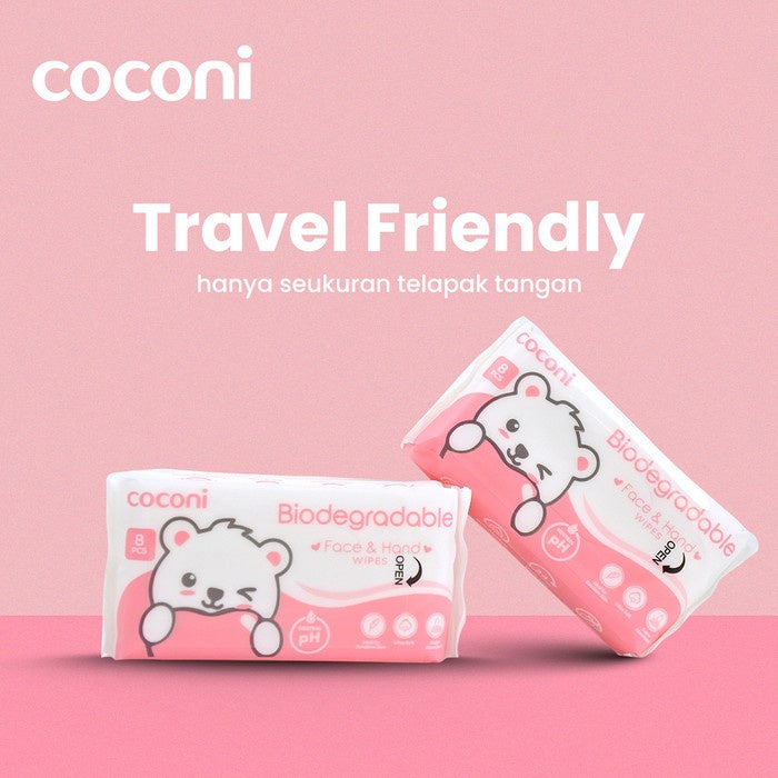 COCONI Biodegradable Face & Hand Baby Wipes | Tisu Basah Bayi 64 Lbr